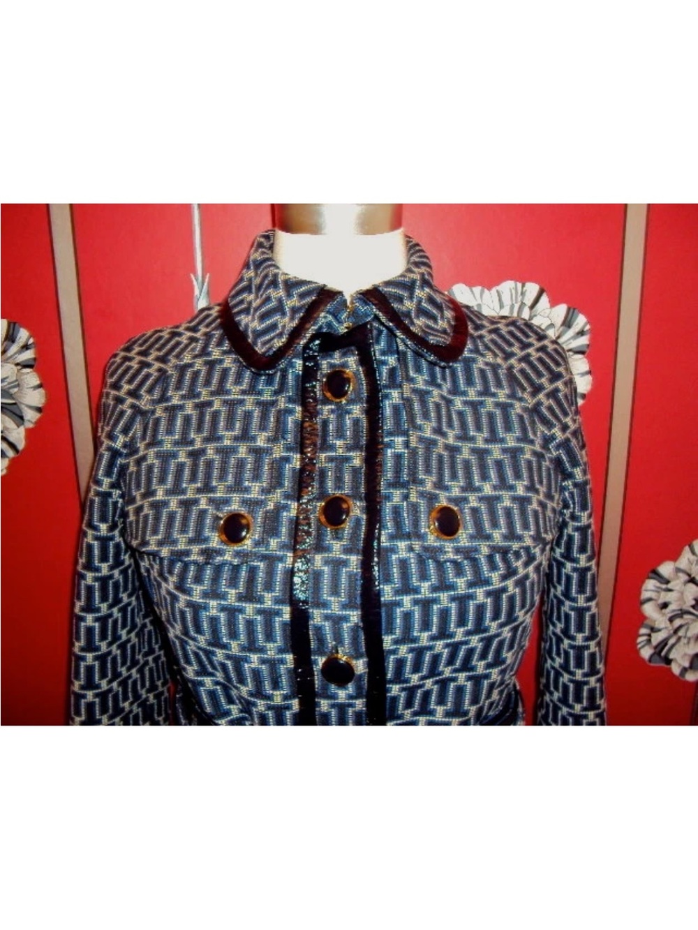Tory Burch Navy Patterned Trench Coat NWT - Picture 11 of 12